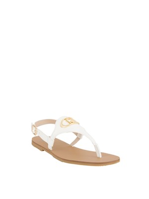 Sandali infradito Liu Jo in pelle bianca con logo monogram e chiusura cinturino in DONNA