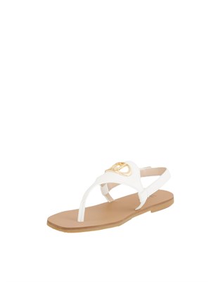 Sandali infradito Liu Jo in pelle bianca con logo monogram e chiusura cinturino in DONNA