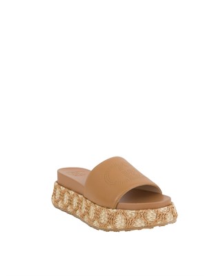 Ciabatte platform marroni Liu Jo in rafia con logo traforato in DONNA