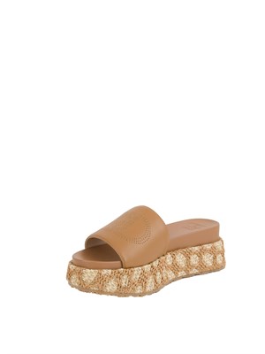 Ciabatte platform marroni Liu Jo in rafia con logo traforato in DONNA