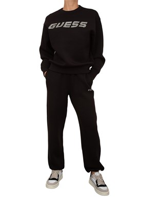 Felpa nera donna Guess Jeans con logo lettering con strass in DONNA