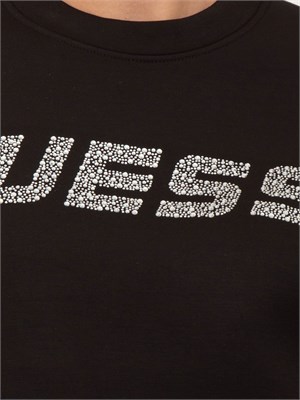 Felpa nera donna Guess Jeans con logo lettering con strass in DONNA