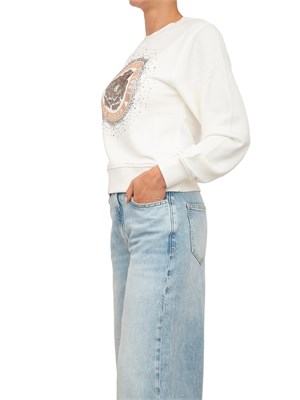 Felpa bianca Guess Jeans donna con logo strass davanti in DONNA