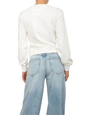 Felpa bianca Guess Jeans donna con logo strass davanti in DONNA