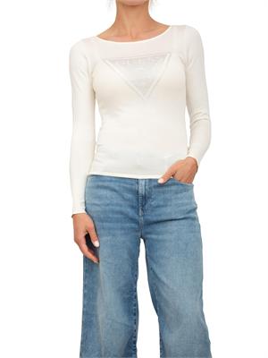Maglia bianca manica lunga Guess Jeans logo triangolo davanti in DONNA