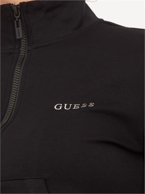 Felpa nera Guess Jeans donna con collo alto e logo lettering in DONNA