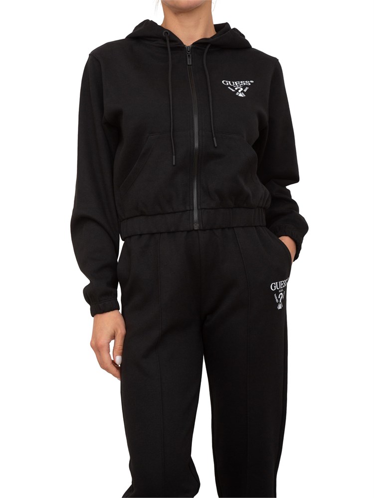 Felpa nera Guess Jeans donna con cappuccio e logo