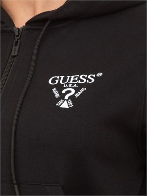 Felpa nera Guess Jeans donna con cappuccio e logo in DONNA
