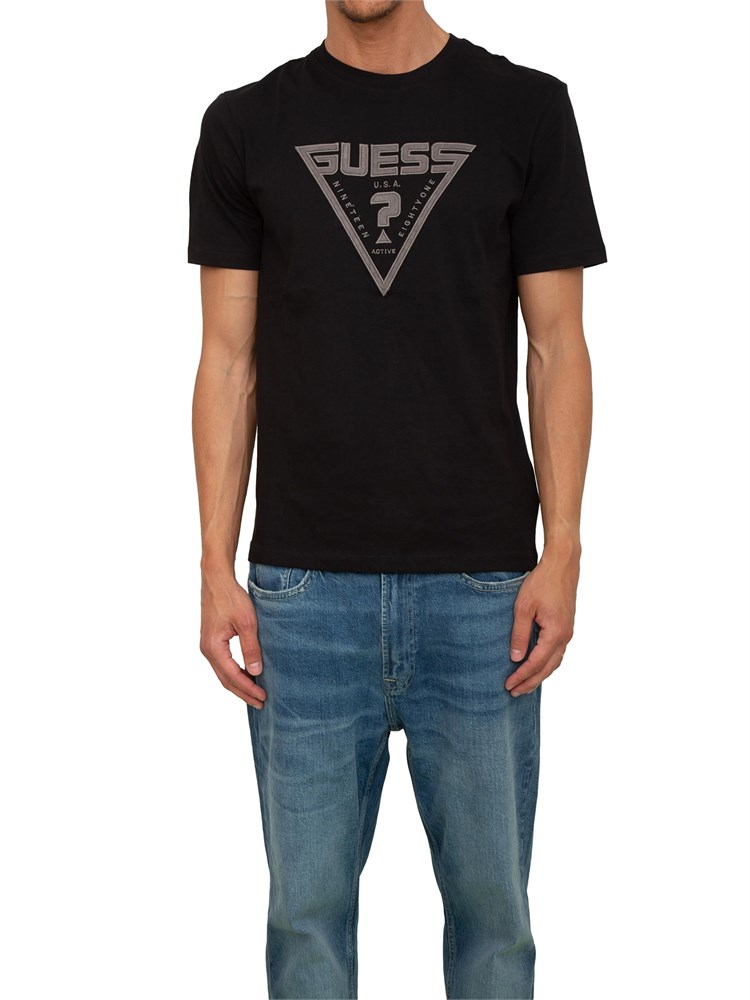 T-shirt uomo Guess Jeans in cotone nero con maxi logo davanti