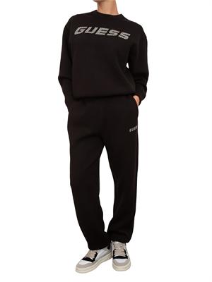 Pantalone jogger nero Guess Jeans donna con logo strass in DONNA
