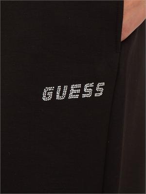 Pantalone jogger nero Guess Jeans donna con logo strass in DONNA