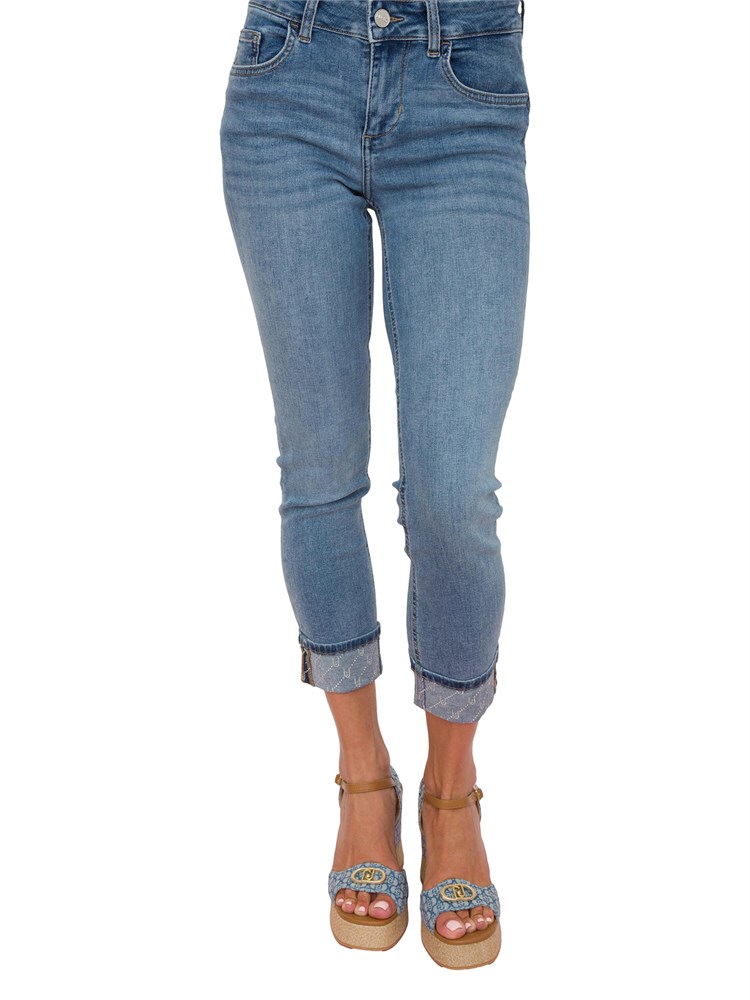 Jeans skinny Liu Jo donna con risvolto con strass logo monogram