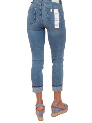 Jeans skinny Liu Jo donna con risvolto con strass logo monogram in DONNA