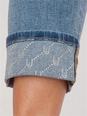 Jeans skinny Liu Jo donna con risvolto con strass logo monogram in DONNA