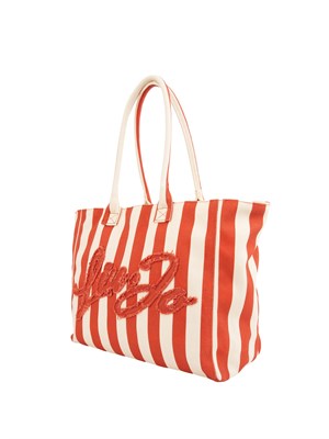 Shopping bag Liu Jo donna a righe bianche e rosse e patch logo in DONNA