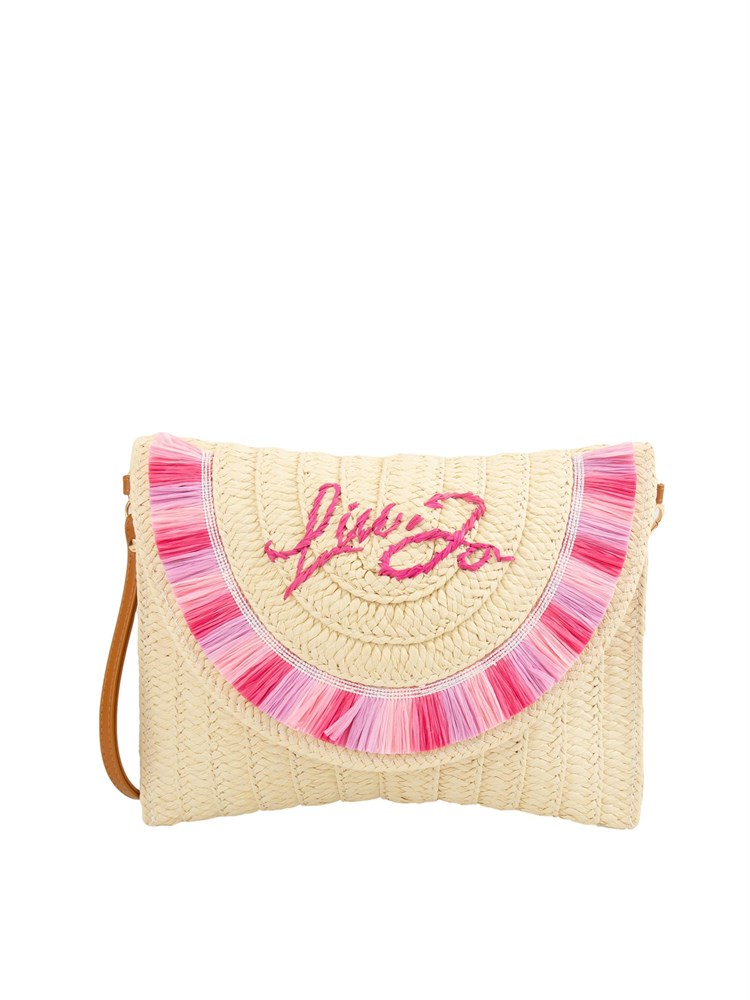 Pochette in paglia Liu Jo donna con frange e logo lettering rosa