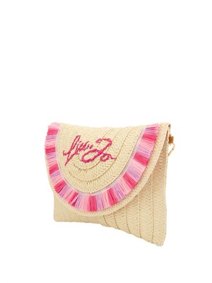 Pochette in paglia Liu Jo donna con frange e logo lettering rosa in DONNA