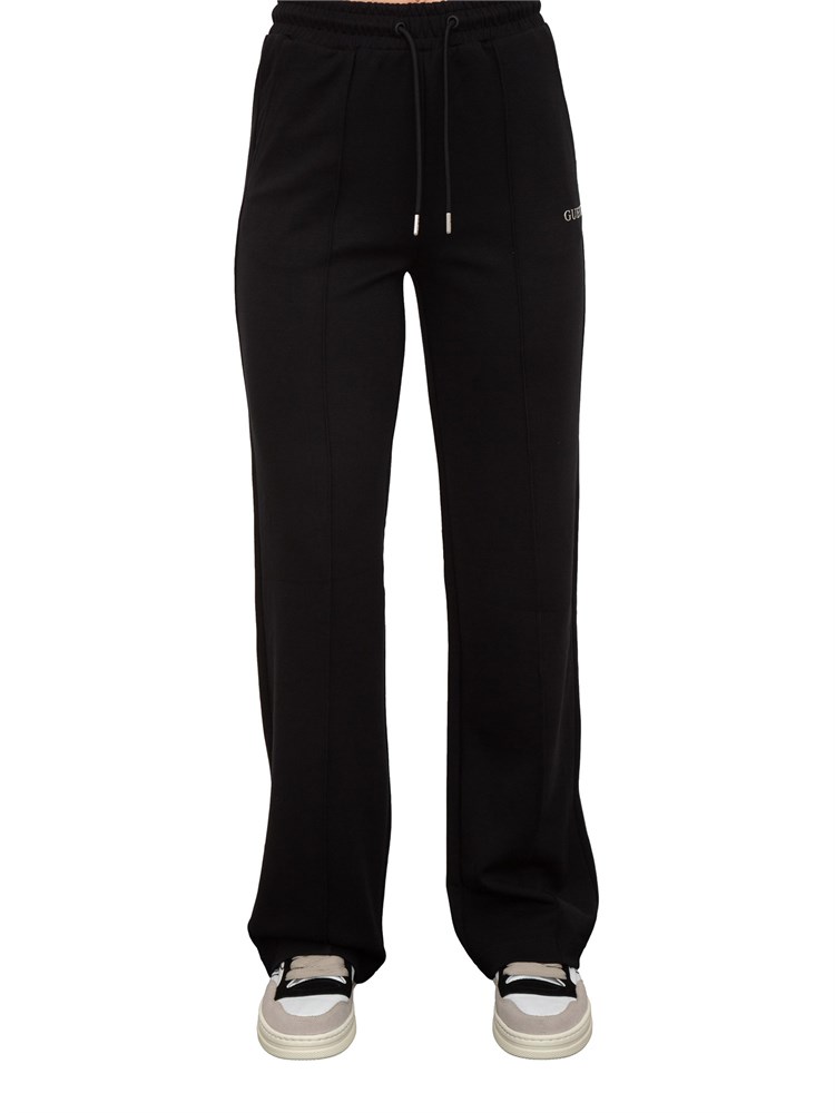 Pantaloni neri Guess Jeans donna con vita alta e gamba dritta con logo lettering