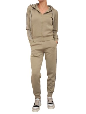 Felpa verde Guess Jeans donna con cappuccio, zip e manica lunga con logo strass. in DONNA
