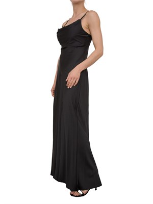 Abito lungo Guess Jeans in raso stretch nero con scollo con pizzo in DONNA