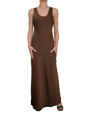 Abito lungo Kocca marrone effetto raso design minimal con catena oro in DONNA