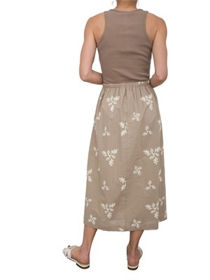 Abito lungo Kocca in cotone beige con gonna ricamo floreale a contrasto in DONNA