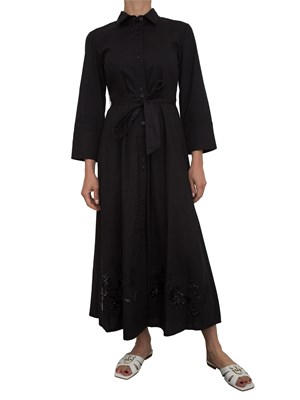 Abito lungo Kocca modello chemisier nero con paillettes tono su tono sul fondo in DONNA