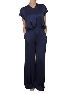 Pantalone ampio Kocca in tessuto blu effetto raso con coulisse in vita in DONNA