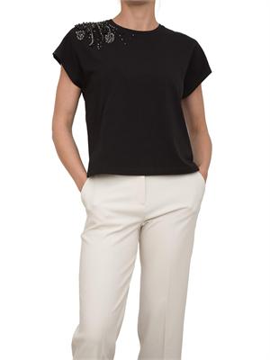 T-shirt nera Kocca con applicazioni strass sulla spalla in DONNA
