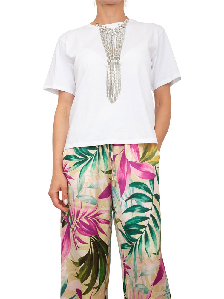 T-shirt bianca Blugirl con collana di cristalli a frange