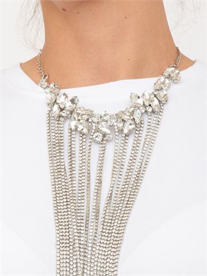 T-shirt bianca Blugirl con collana di cristalli a frange in DONNA