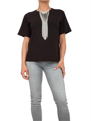T-shirt nera Blugirl con collana di cristalli a frange in DONNA