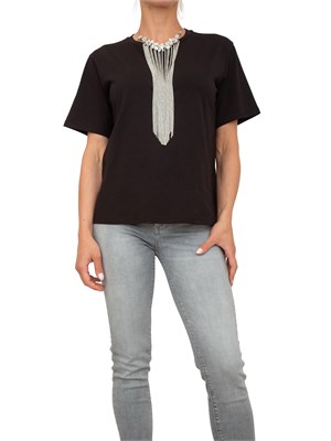 T-shirt nera Blugirl con collana di cristalli a frange in DONNA