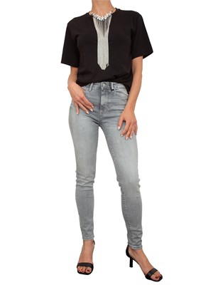 T-shirt nera Blugirl con collana di cristalli a frange in DONNA