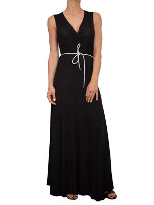 Abito lungo Blugirl in costa lucida nera con drappeggio e collana in DONNA