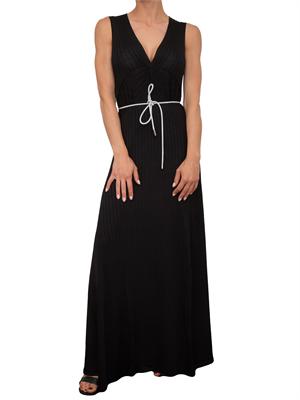 Abito lungo Blugirl in costa lucida nera con drappeggio e collana in DONNA