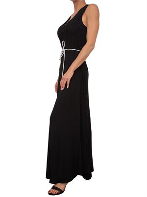 Abito lungo Blugirl in costa lucida nera con drappeggio e collana in DONNA