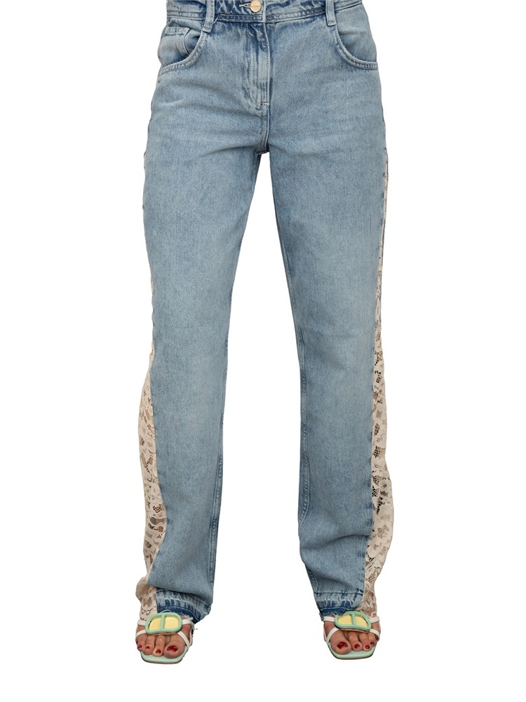 Jeans Blugirl con lavaggio chiaro ed inserti laterali in pizzo