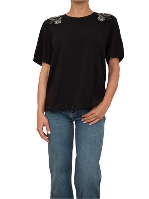 T-shirt nera Blugirl con patch gioiello su spalle in DONNA
