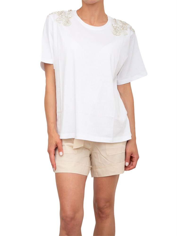 T-shirt bianca Blugirl con patch gioiello su spalle