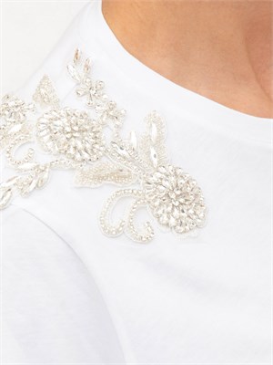 T-shirt bianca Blugirl con patch gioiello su spalle in DONNA