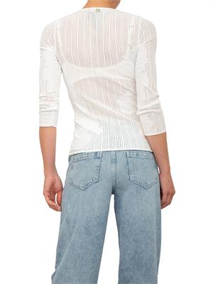 Maglia bianca Blugirl con lavorazione punzonata effetto pizzo e motivo floreale in DONNA