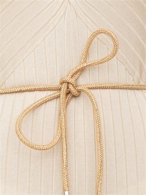 Abito lungo Blugirl in costa lucida beige con drappeggio e collana in DONNA