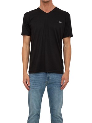 T-shirt uomo Liu Jo in misto cotone nero con scollo V e logo in UOMO