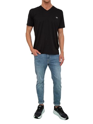 T-shirt uomo Liu Jo in misto cotone nero con scollo V e logo in UOMO
