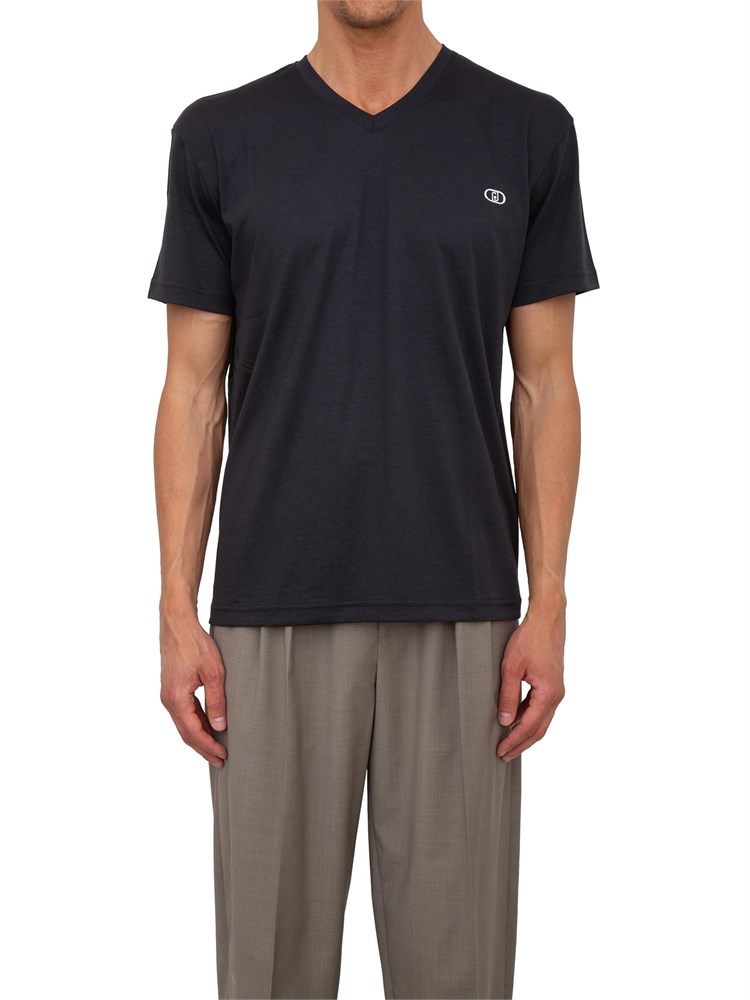 T-shirt uomo Liu Jo in misto cotone blu con scollo V e logo