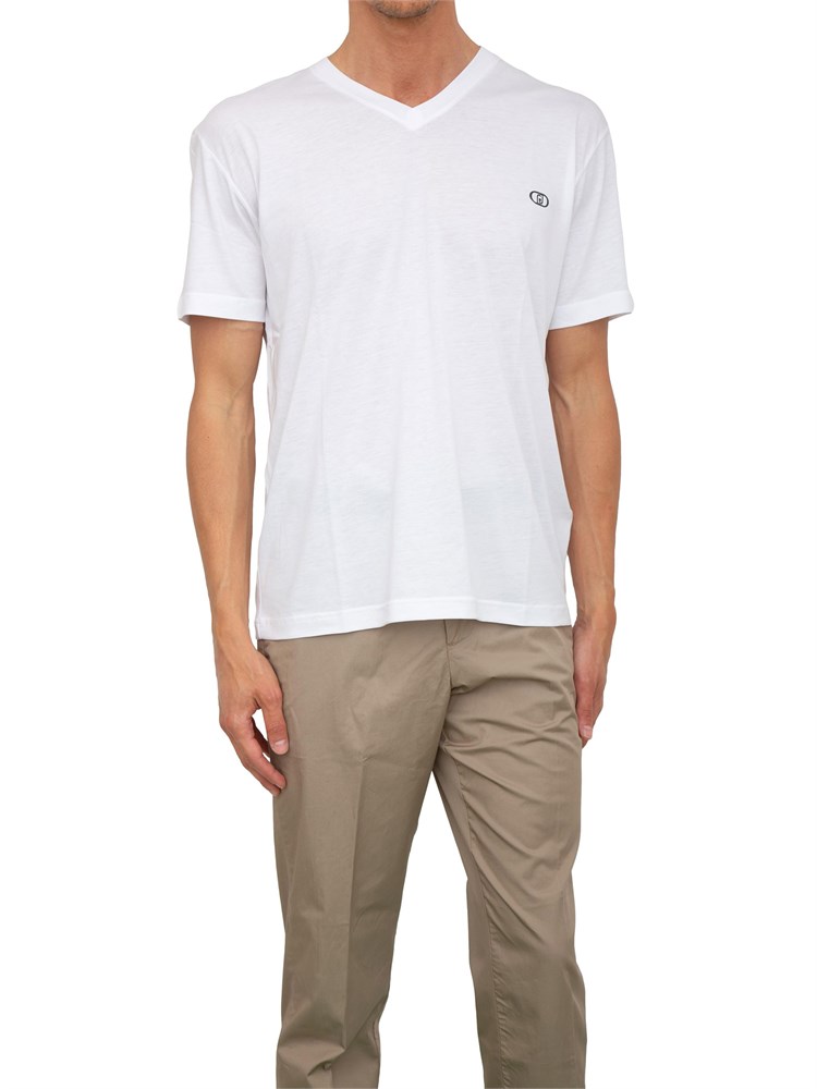 T-shirt uomo Liu Jo in misto cotone avorio con scollo V e logo