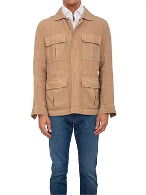 Giacca camicia Peserico uomo modello sahariana in puro lino tinto in capo beige in UOMO