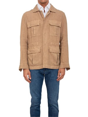 Giacca camicia Peserico uomo modello sahariana in puro lino tinto in capo beige in UOMO