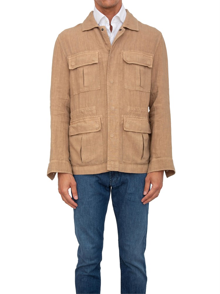 Giacca camicia Peserico uomo modello sahariana in puro lino tinto in capo beige